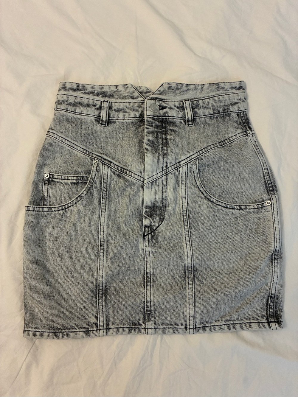 Isabel Marant Acid Wash Denim Mini Skirt - Gray